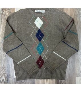 Vintage Koman 90’s Sweater Men’s Brown Argyle Crewneck Size Large